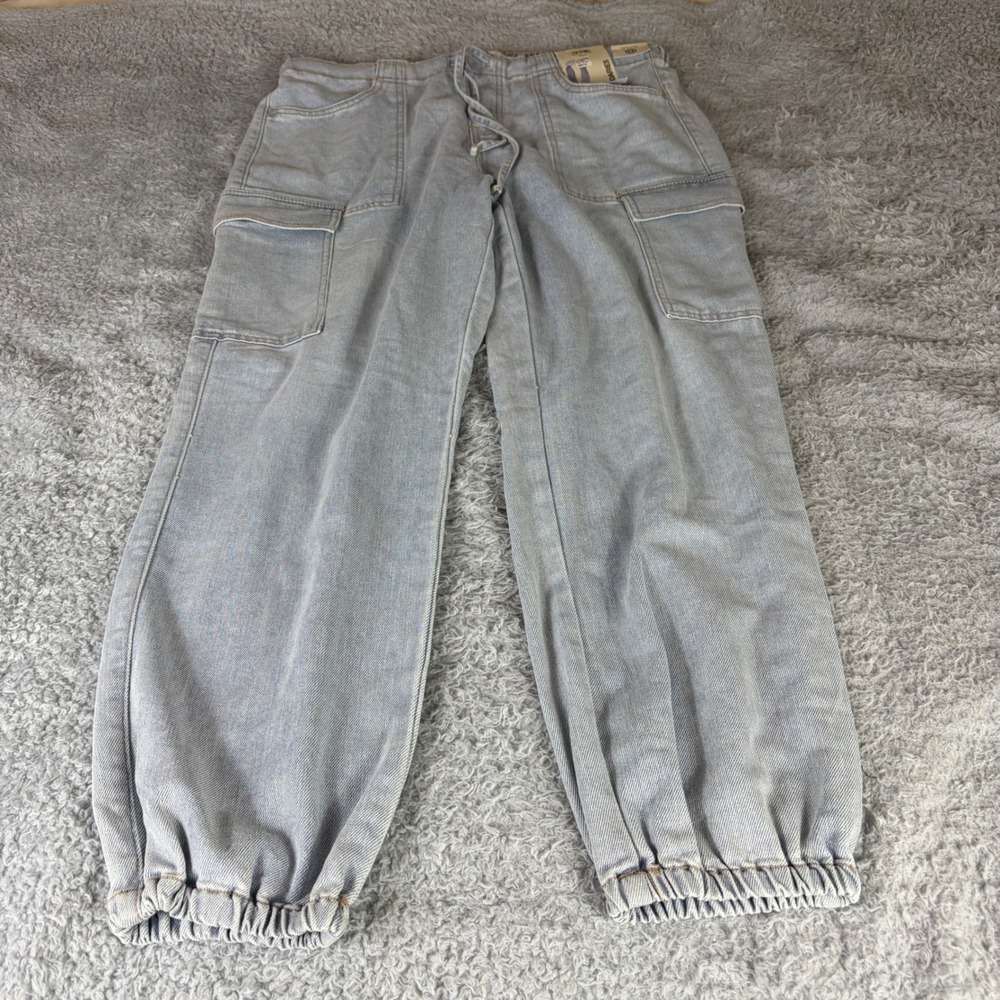 No Boundaries Light Wash Denim Cargo Joggers Mid Rise NWT L 12-14
